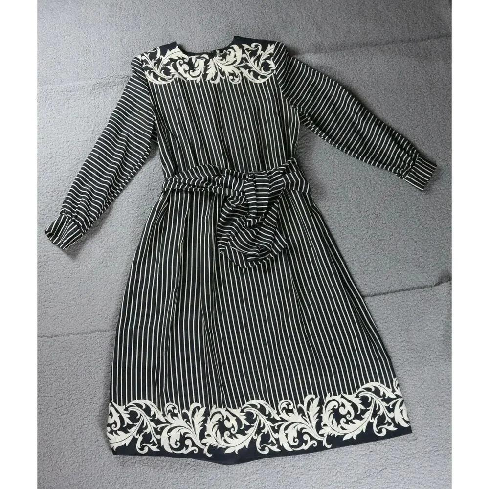 The Wilroy Traveller Dress Womens 12 Black White Striped Wide Belt Zip Vintage
